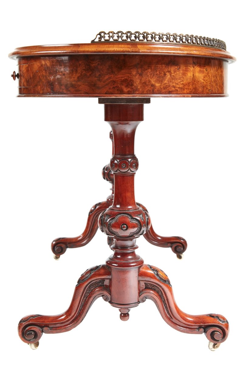 Fine Antique Victorian Burr Walnut Kidney Shaped Writing Desk - Image 12